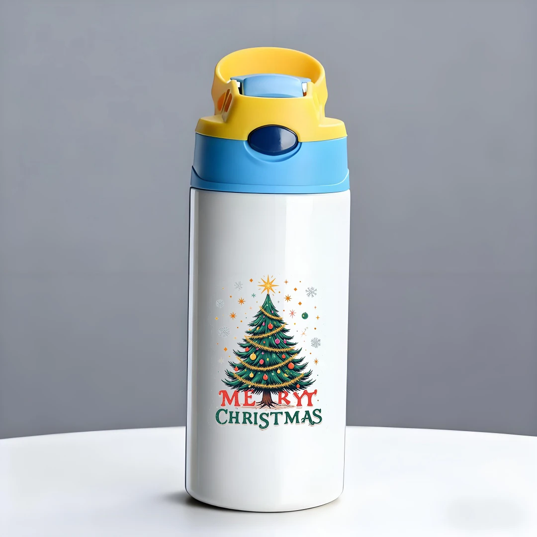 304 copo térmico de aço inoxidável crianças copo de palha árvore de natal adesivo design essencial presente de natal bonito natal