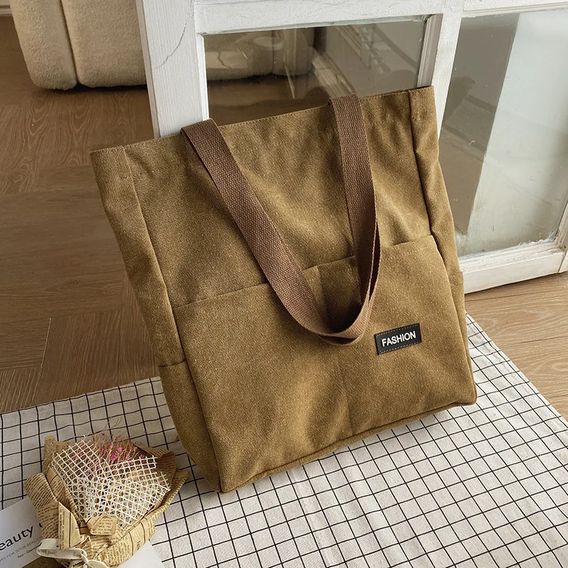 Women's Canvas Bag Student Book Shoulder Large Capacity Female Top Handle Shopper Tote Solid Color Handbags for Women Travel