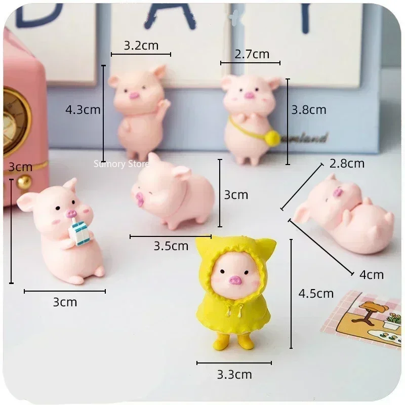 Cute Cartoon Pink Pig Figurine Miniaturas Ornament Resin Piggy Statue Collection Toy Fairy Garden Mini Miniatures