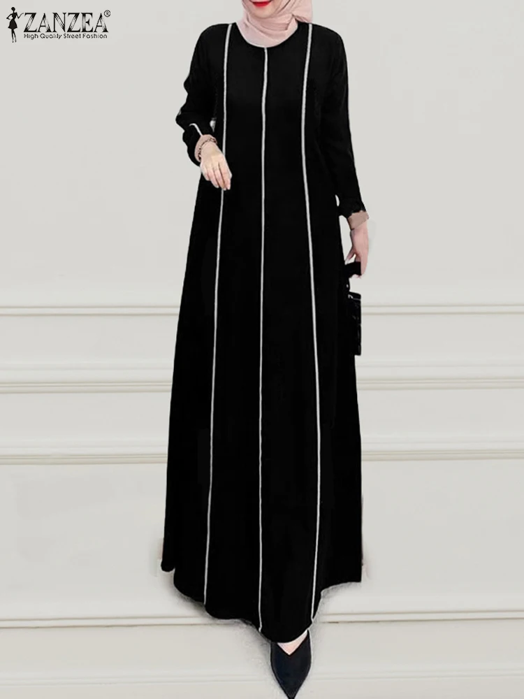 Women Autumn Maxi Dresses Muslim Long Sleeve Sundress 2024 ZANZEA Turkey Abaya Hijab Robe Fmmme Islamic Clothing Dubai Vestidos