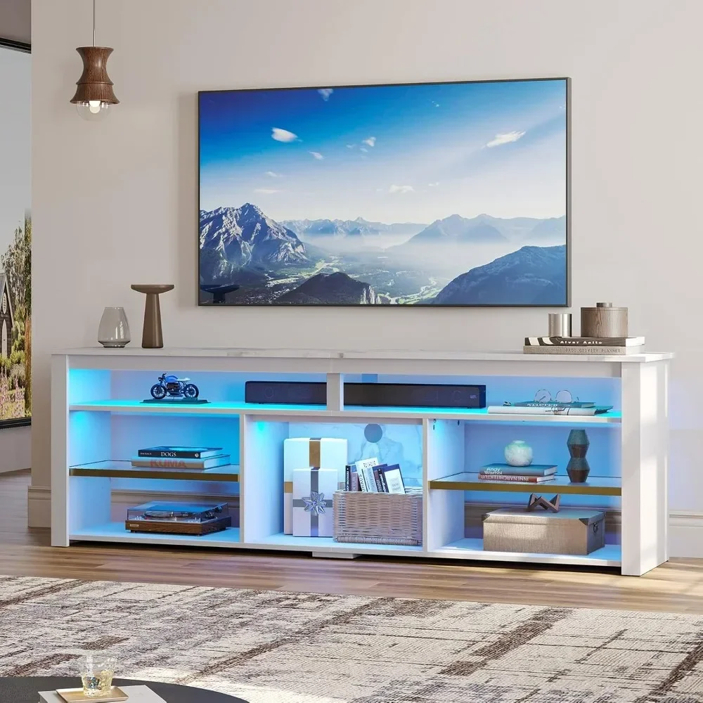 TV Stand for 75 inch TV, Tall LED Entertainment Center with Adjustable Shelf, Gaming Console with Storage Minimalist