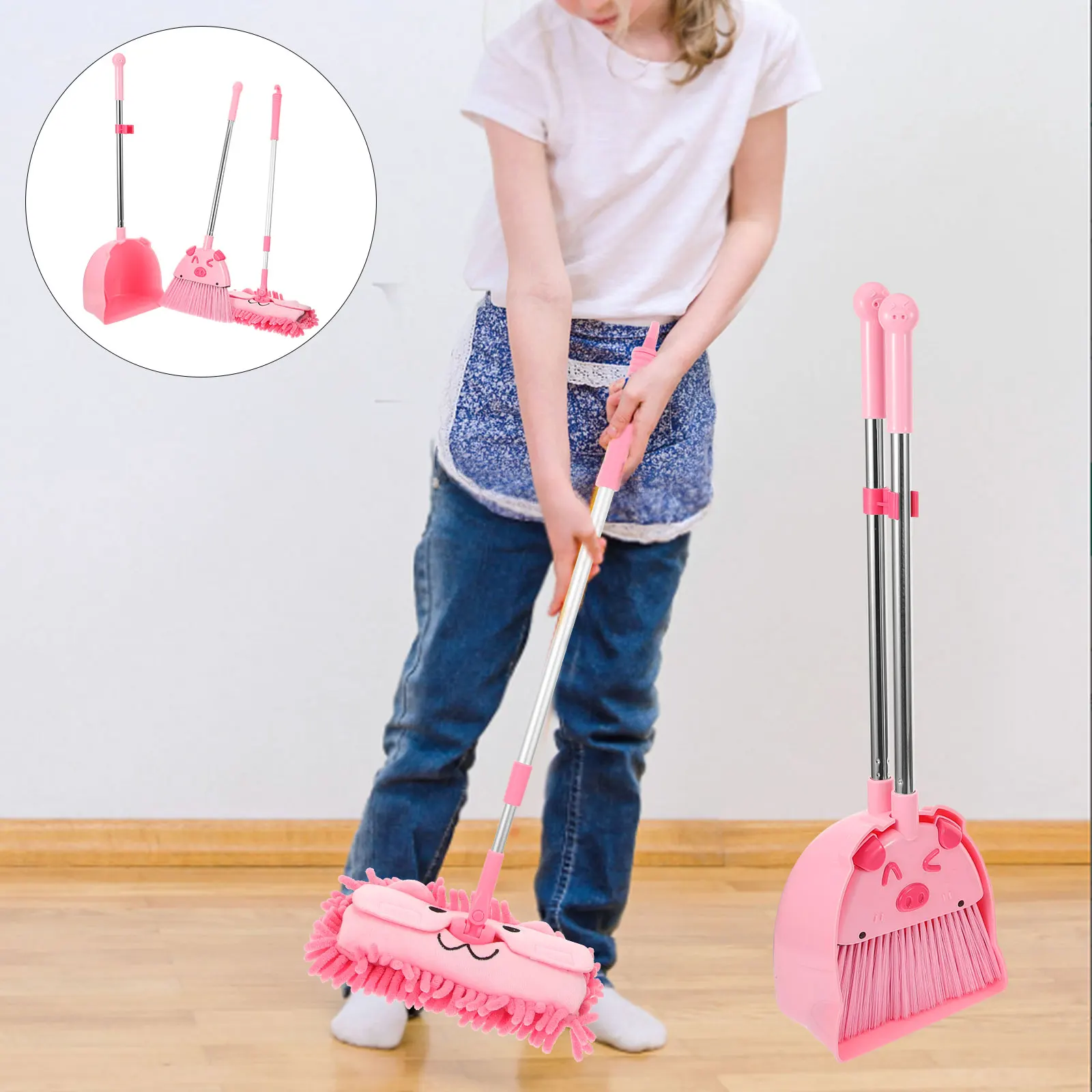 1 مجموعة أطفال تنظيف مجموعة مكنسة مجرفة ممسحة لطيف خنزير شكل الطفل أداة منزلية طفل الأعمال معدات النشاط #5