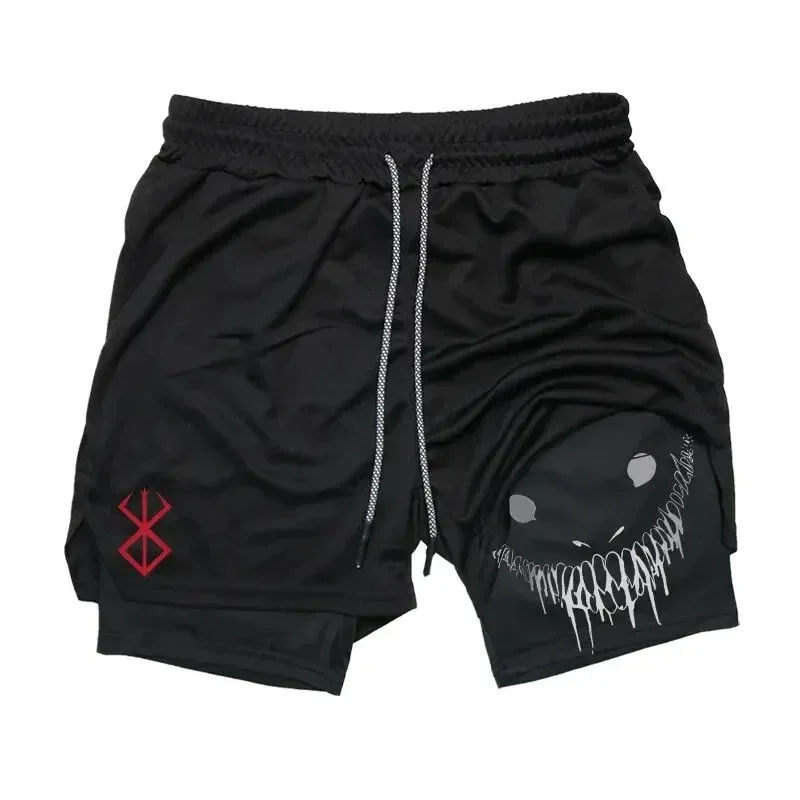 Anime Baki Hanma Gym Shorts Men Women Fitness Manga Print 2-in-1 Sports Performance Shorts Workout Quick Dry Mesh Short Pants