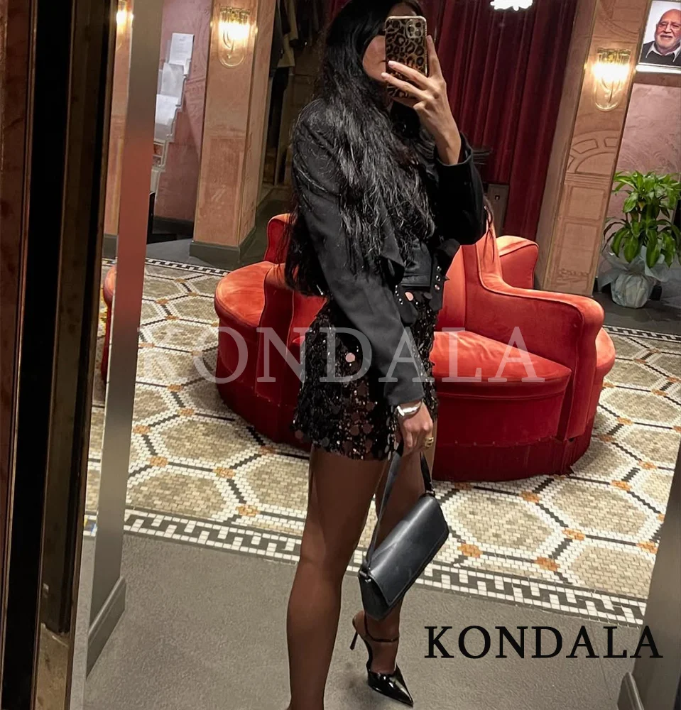 KONDALA сексуальная мини-юбка с блестками, женские блестящие вечерние юбки трапециевидной формы с высокой талией, женские модные рождественские новогодние юбки 2025, праздничные юбки