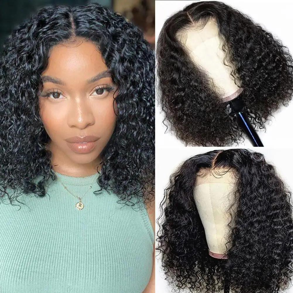 

Short Curly Bob Lace Front Human Hair Wigs With Baby Hair Brazilian 4x4 Lace Closure Wig For Women Deep Wave Wig Pre Pluck