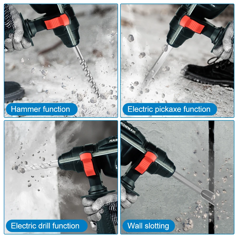 Imagem -06 - Kamolee 2000w 10600ipm Brushless Cordless Rotary Hammer Drill Broca de Impacto Martelo Elétrico Recarregável para Makita Bateria