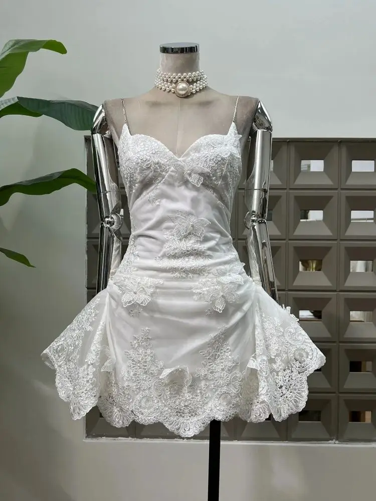 

Women Sexy Birthday Celebrate Evening Party A Line Short Dress With Shorts Elegant Lace Embroidery Wedding Prom Dresses Vestido