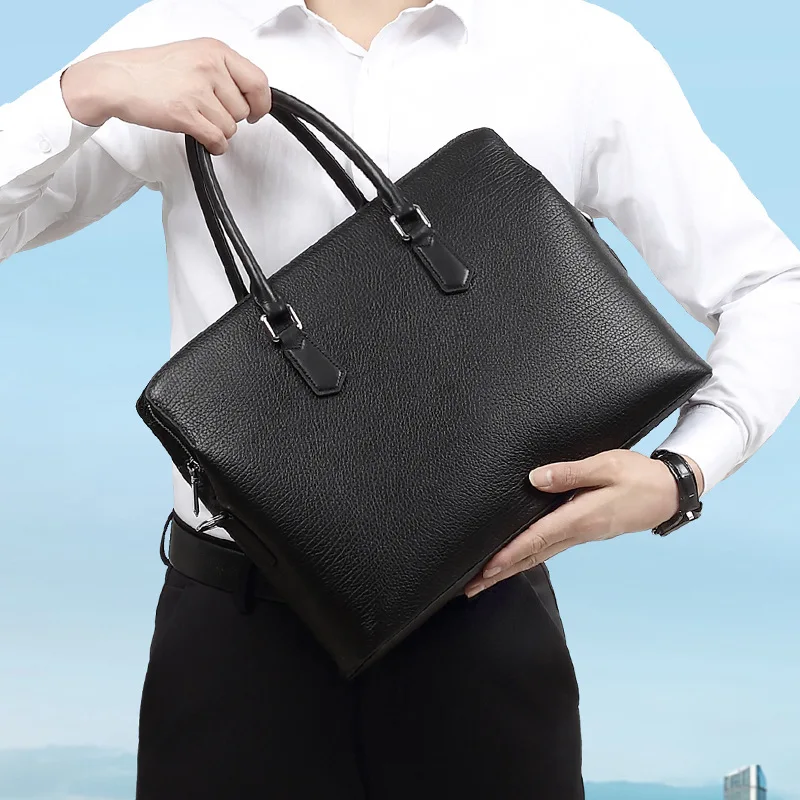 Simple Briefcase Genuine Leather Business Commuter Handbag Fashion Trendy Men's Luxury Leather Briefcases Men Bag Brief Case
