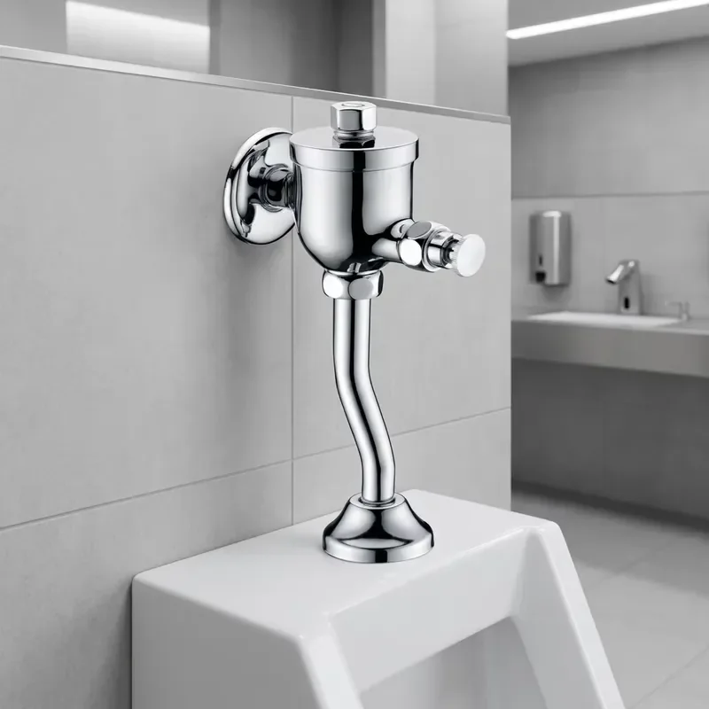 Manual Delay Flush Valve Chrome Plated Wall Mounted Brass Modern Design for Urinal