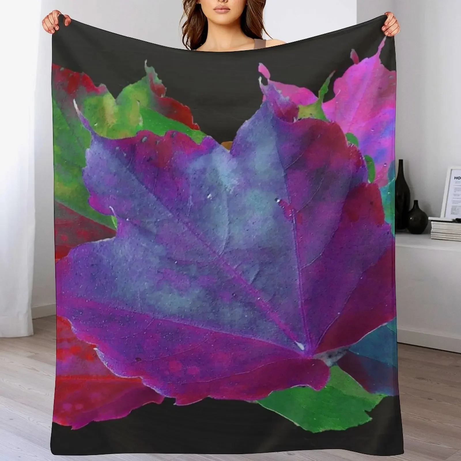 

Vivid Leaves Throw Blanket warm for winter Heavy Bed linens Soft Plaid Blankets