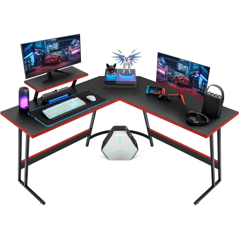 L Shaped Gaming Desk Computer Corner Desk PC Gaming Desk Table with Large Monitor Riser Stand