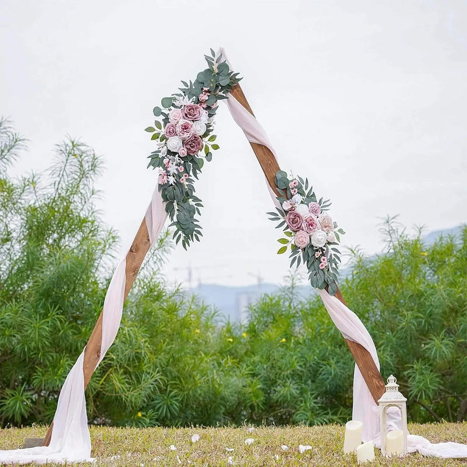

2x Wedding Arch Flowers Floral Backdrop Flower Garland Handmade Green Leaves
