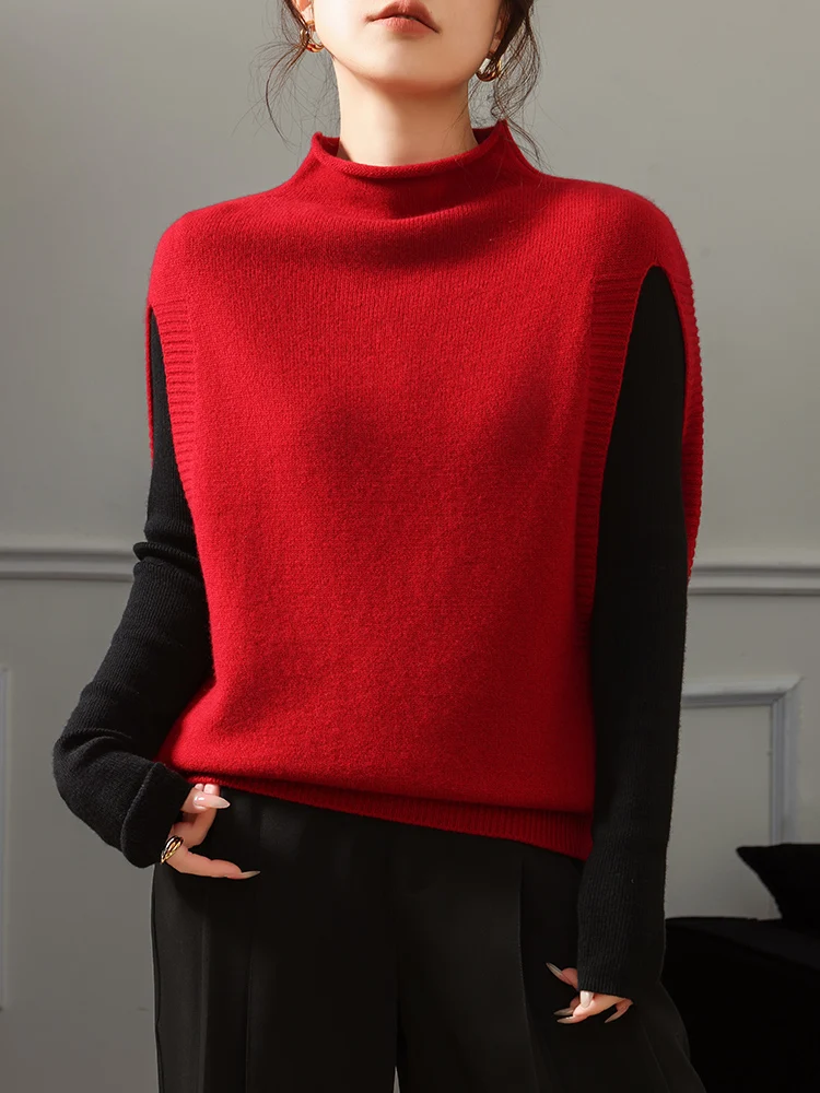 

Новый женский жилет из 100% мериносовой шерсти, осенне-зимний женский вязаный пуловер, уютная кашемировая одежда, свободная блузка, женский трикотаж