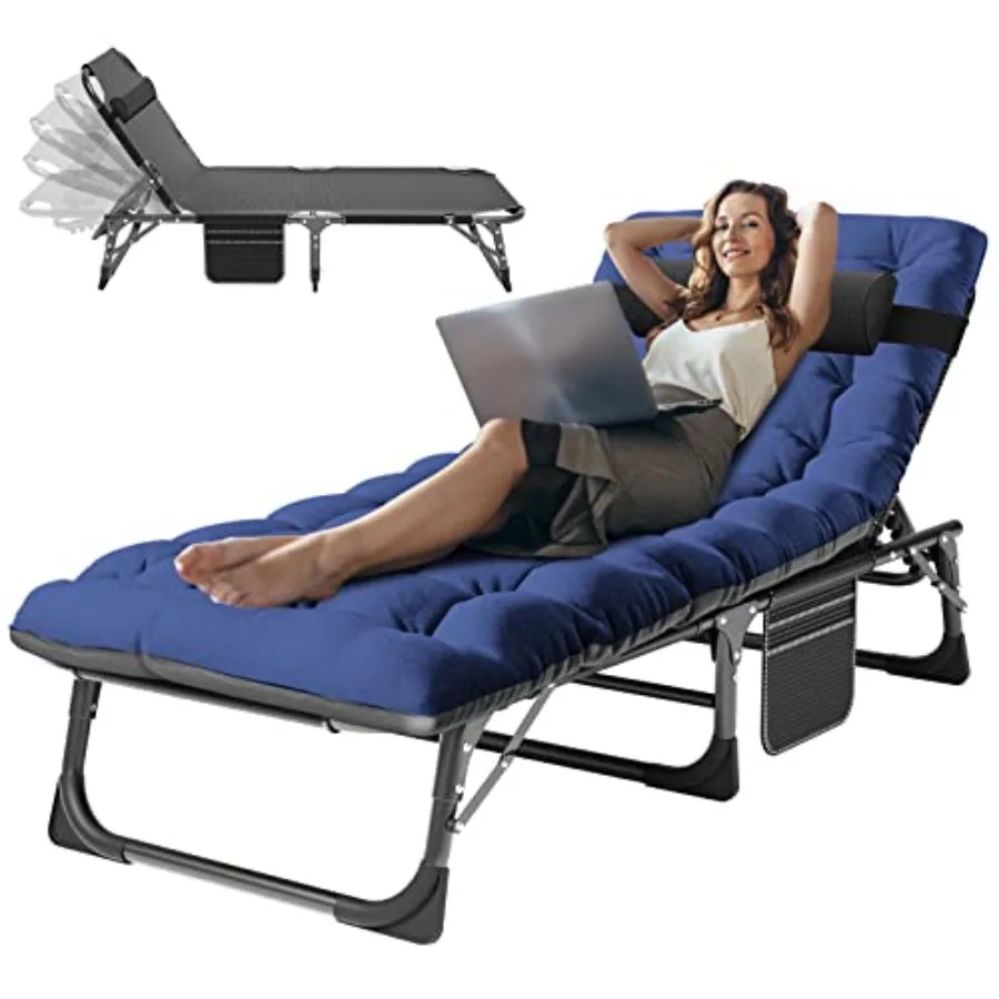 

Складное кресло-шезлонг 3-в-1 для патио, усиленное, до 200 кг, раскладная кровать для гостей с плюшевой хлопковой подушкой, без сборки, регулируемое, с функцией реклайнера