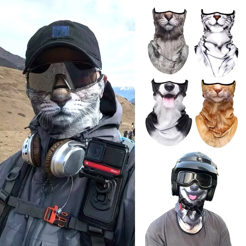 Trending Cat/Dog Print Balaclava Full Face Mask - Ear Hanging UV Protection, Windproof Dustproof for Cycling, Motorcycle Summer