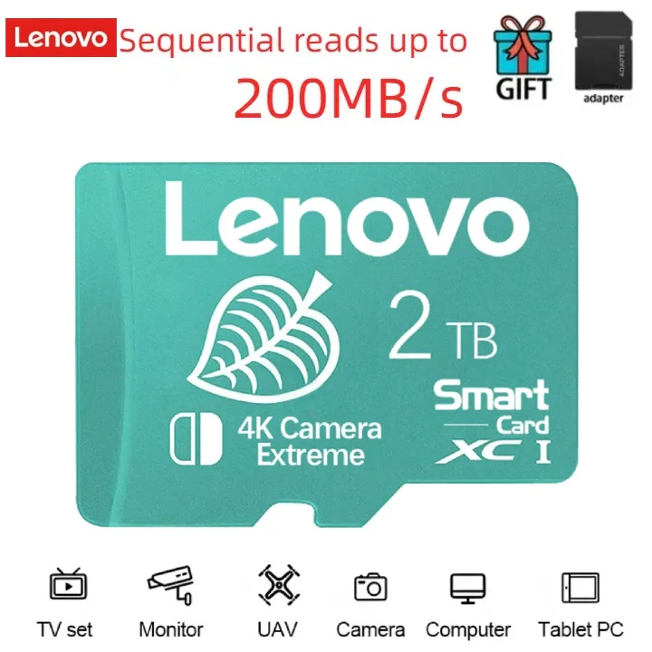 Lenovo U3 2TB Micro TF SD การ์ด A1 V30 Class 10 Micro Card 128G 256G 512G การ์ดหน่วยความจำความเร็วสูงพร้อมอะแดปเตอร์สำหรับ Nintendo Switch