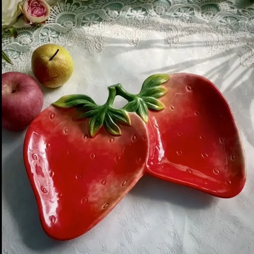 Strawberry Ceramic Dried Fruit Plate, Candy Storage Tray, Home Decor, Wedding Decoration, Kitchen Salad Dessert Plate