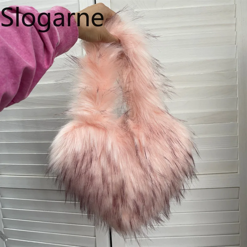 موضة رقيق حقائب اليد المرأة الفاخرة الفراء حقائب الفتيات فو الفراء حقيبة كتف لطيف فروي الحب الشتاء الفراء حقيبة محفظة مصمم جديد