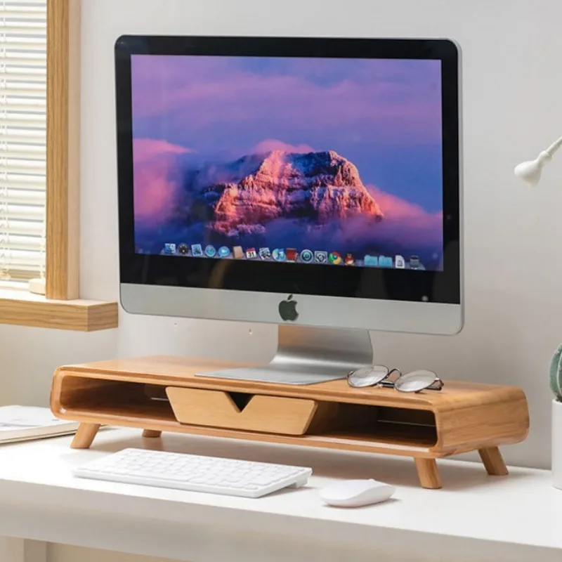 Support de moniteur d'ordinateur incurvé, support surélevé pour ordinateur de bureau, support de rangement pour clavier de bureau