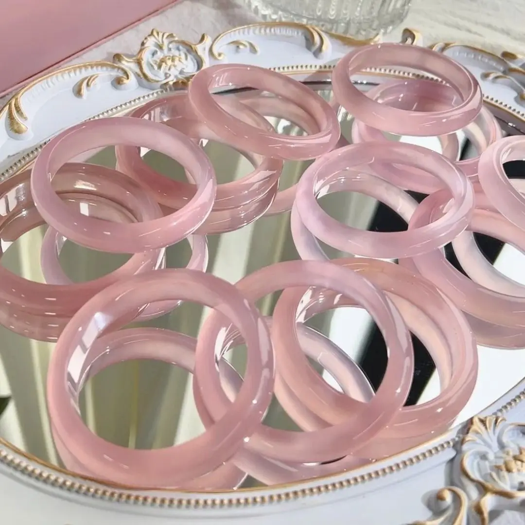 

High ice cherry blossom bracelet women's flat strip ice transparent powder agate jade bracelet girl pink opal bracelet