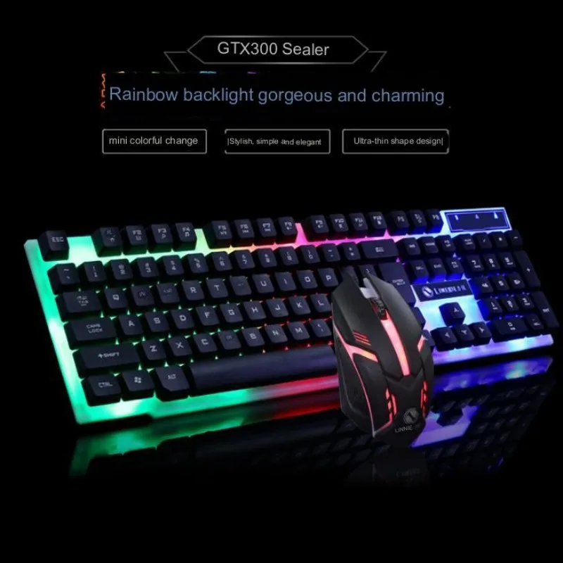 GTX300 mechanical keyboard and mouse set wired USB backlit game mouse keyboard set luminous computer set