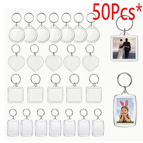 50Pcs/Lot Blank Acrylic Keychains Insert Photo plastic Keyrings Square Key Rectangle heart circular accessories
