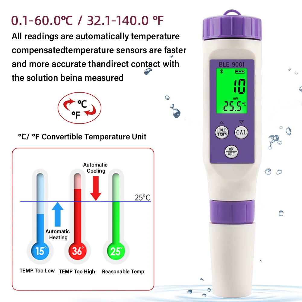 Medidor de orp de temperatura inteligente-999mv 99999mv bluetooth registrador de dados monitor de qualidade de água redox tester app controle piscina aquário