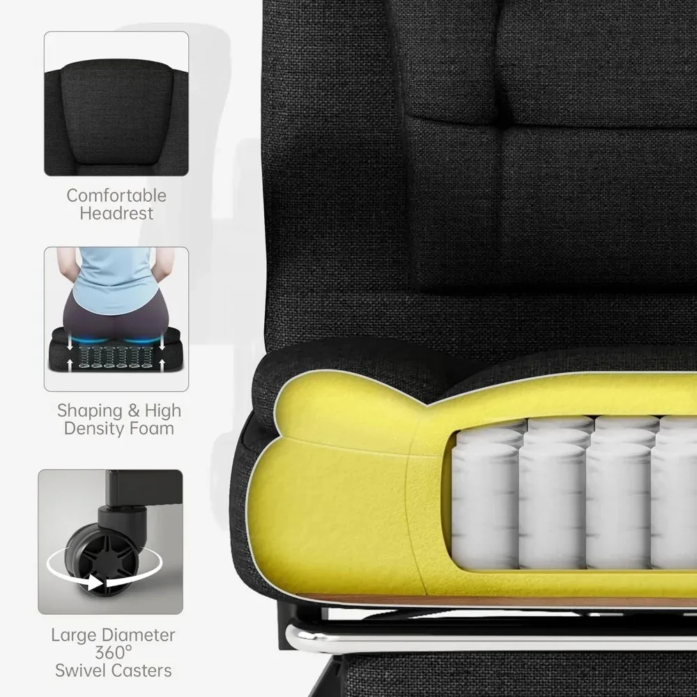 كرسي مهام مكتب من القماش - كرسي مكتب مريح للكمبيوتر - كراسي تنفيذية عالية الظهر قابلة للتعديل مع مسند للقدمين، 360 درجة °