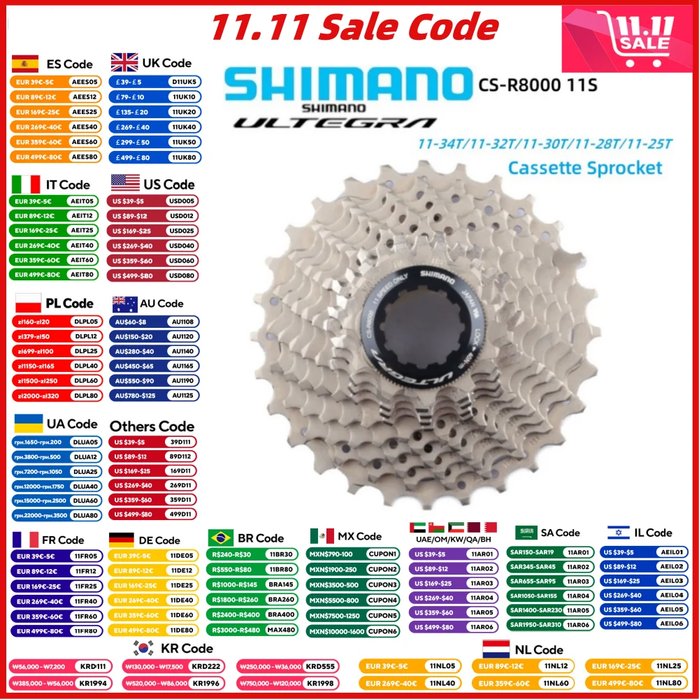 SHIMANO ULTEGRA R8000 Cassette Sprocket 11S HG800 11-34T 11 Speed CS-R8000 11-32T/11-30T/11-28T/11-25T Free Wheel For Road Bike