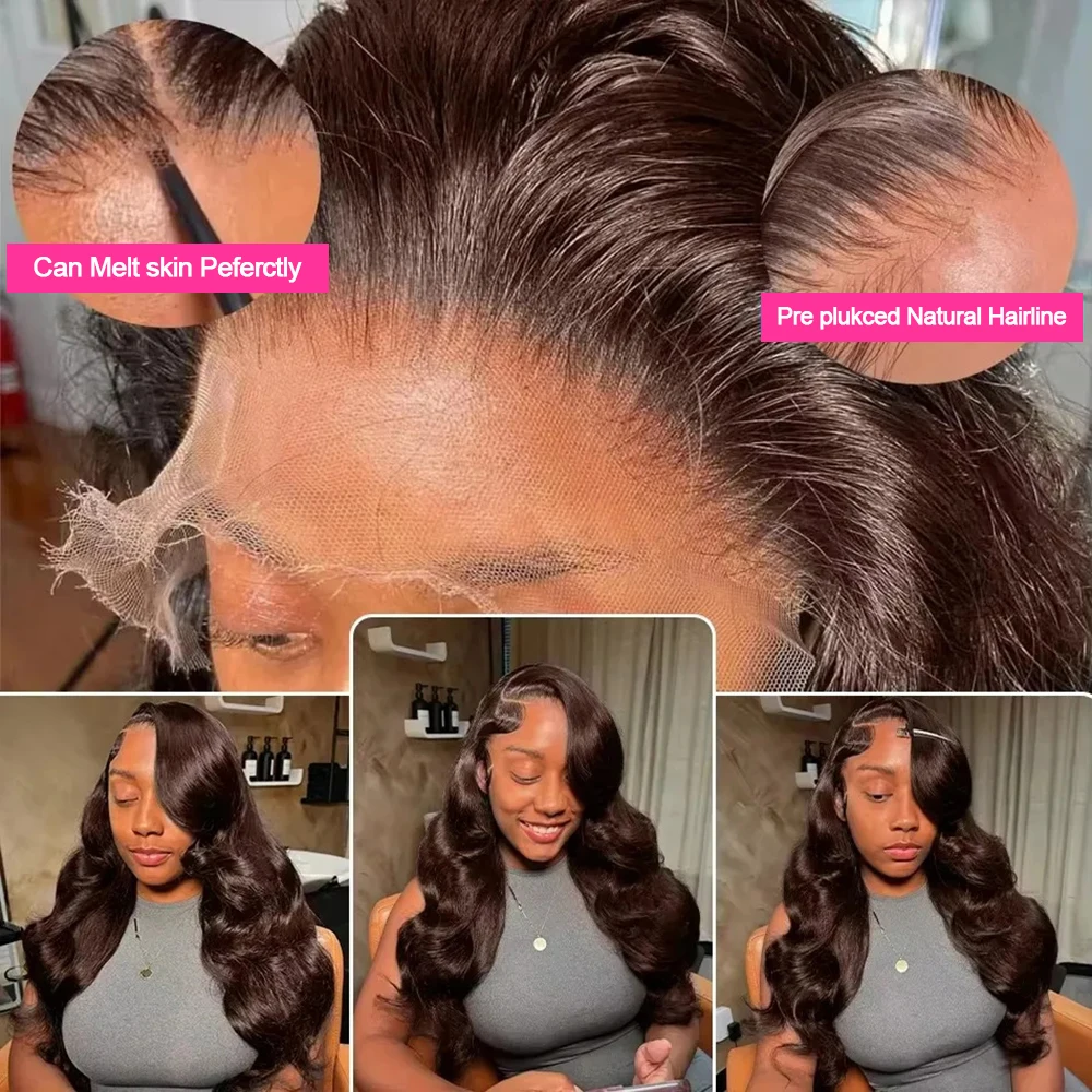 الجسم موجة 13x6 HD الدانتيل أمامي خصلات الشعر المستعار الإنسان 30 34 بوصة الشوكولاته براون الدانتيل أمامي 100% باروكة من شعر طبيعي قبل قطعها بني داكن #2
