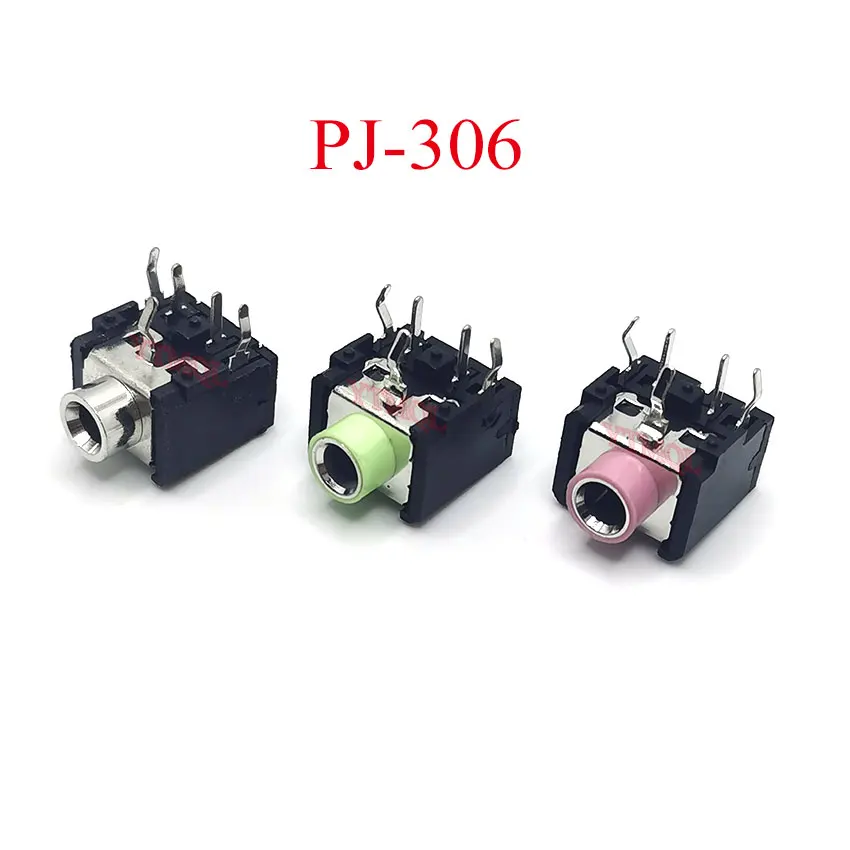 2-10PCS PJ-306 PJ306 3.5mm Female 5 Pin Audio Jack Connector DIP Stereo Headphone Jack Pink Green Silvery