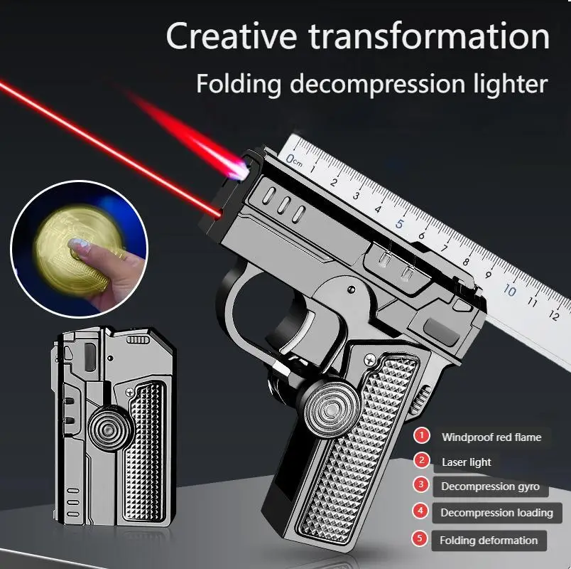 

Многофункциональная складная зажигалка-пистолет, ветрозащитная, Jet Red Flame, надувная, гироскоп для снятия стресса, металлическая бутановая зажигалка (без топлива)