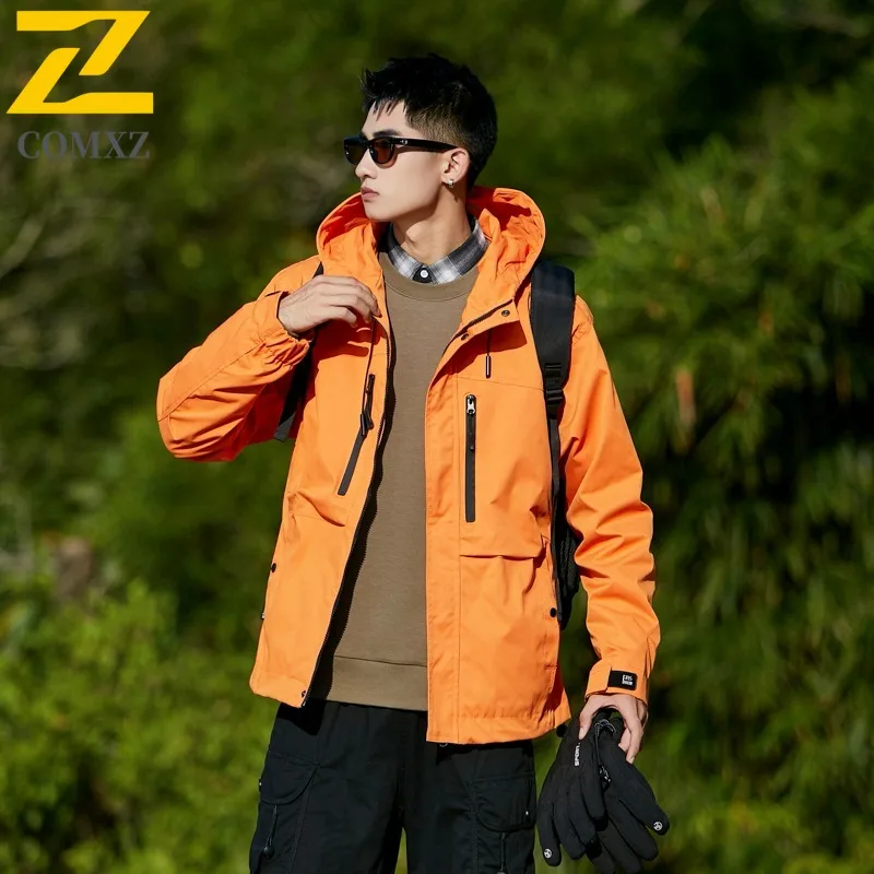 سترة COMXZ للرجال خفيفة الوزن وبسيطة للسفر في الهواء الطلق ومضادة للرياح للدراجات النارية، تصميم متعدد الاستخدامات بقلنسوة، ملابس مريحة للخريف #3