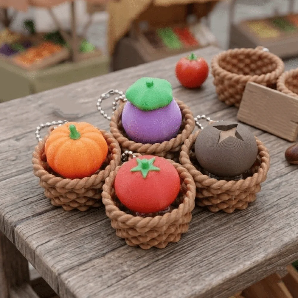 3D Printed Roller Stress-relief Button with Beaded Chain Portable Backpack Pendant Vegetables Comfortable Tactile Feedback