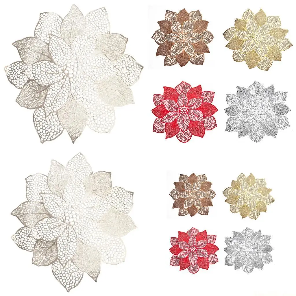 QX2E Lotus Flower Bronzing Hollow Placemat Western Cushion Heat Resistant Mat