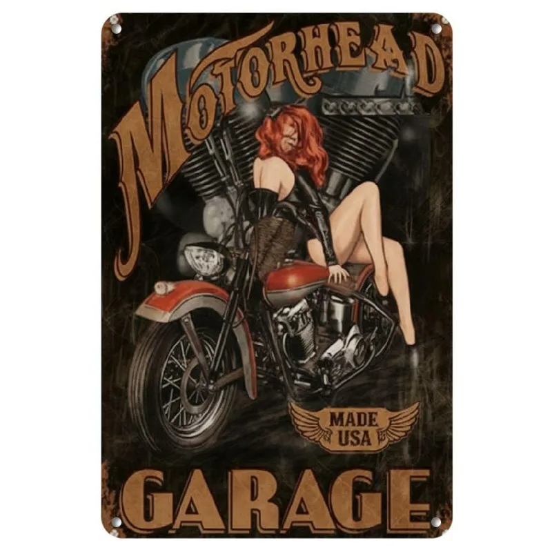 Colgante de pared de metal de hierro de estilo retro, pieza de 8x12 pulgadas con logotipo de metal para mujeres que montan motocicletas, adecuado para decoración de paredes