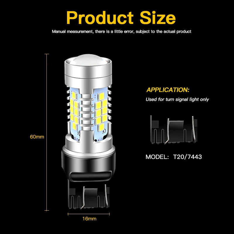 

2PCS T20 7443 W21/5W 7444NA Daytime Running Light 7440 W21W WY21W LED White/Red/Yellow Bulbs Super Bright 6000K Car Accessories