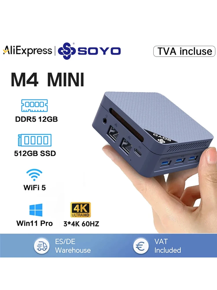 SOYO M4 MINI Mini PC Intel Twin Lake N150 Processor LPDDR5 12GB RAM 512GB ROM Windows 11 Pro WiFi 5 BT5.2 Desktopcomputer - afbeelding 2