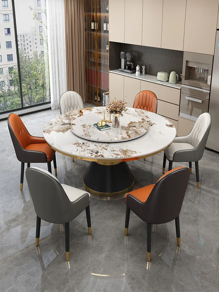 Luxurious atmosphere round dining tables and chairs light extravagance Italian fashion trend modern marble