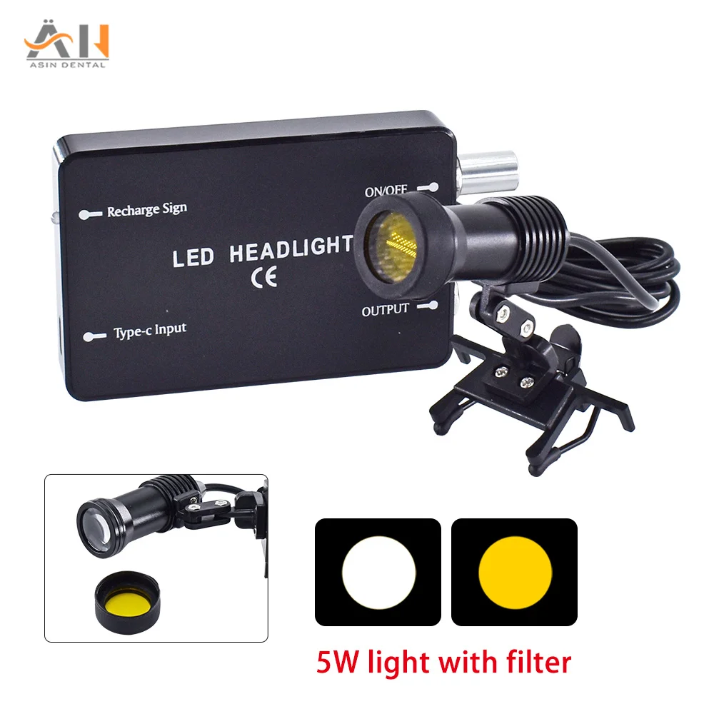 Dental LED Head Light Lamp Portable Headlamp Rechargeable Headlight Binocular Dentistry Surgical Loupes Magnifying 5W LIGHT