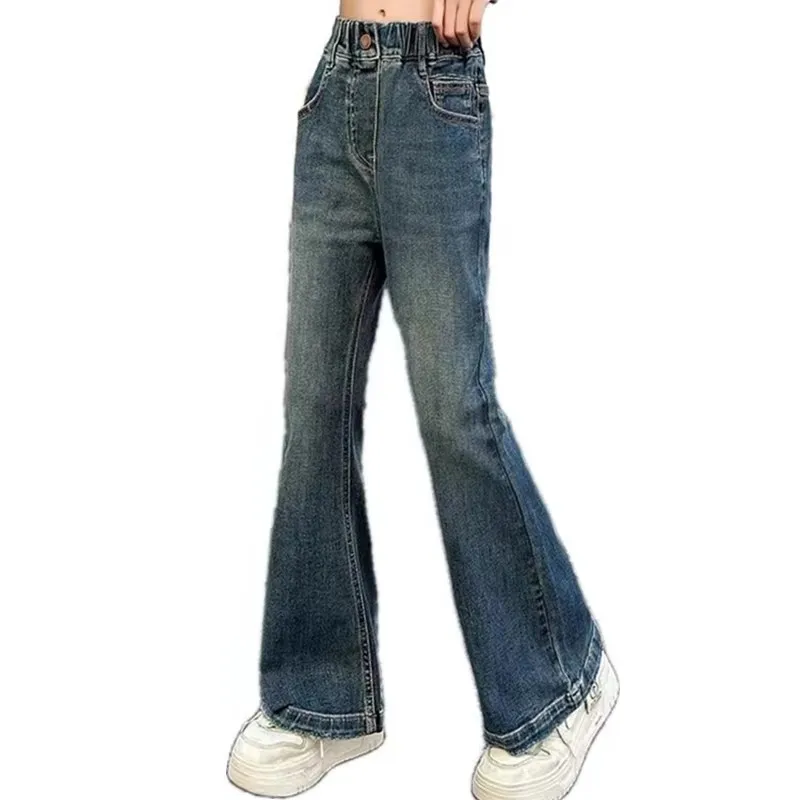 

New Fashion Kids High Waist Flared Jeans For Girls Boot Cut Denim Pants For Baby Children Vintage Jeans Trousers For Teenagers