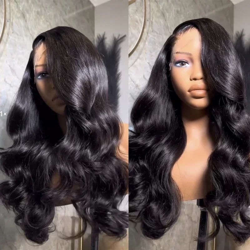 Парик RONGDUOYI с черными волнистыми волосами, синтетические парики на шнуровке спереди для женщин, свободные волнистые волосы из термоволокна, длинные волосы для косплея, для ежедневного использования