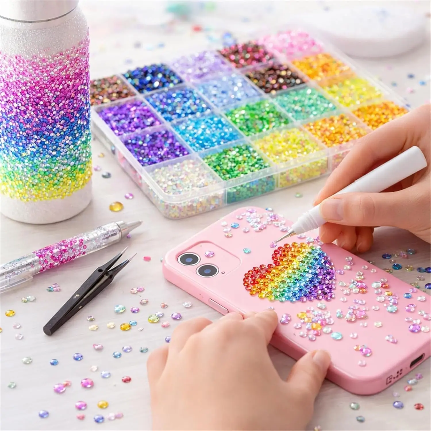 Multicolor Resin Rhinestone DIY Kit 3mm Flatback Gems with Glue and Tool for Nail Art Clothing Phone Cases Crafts Decor Set