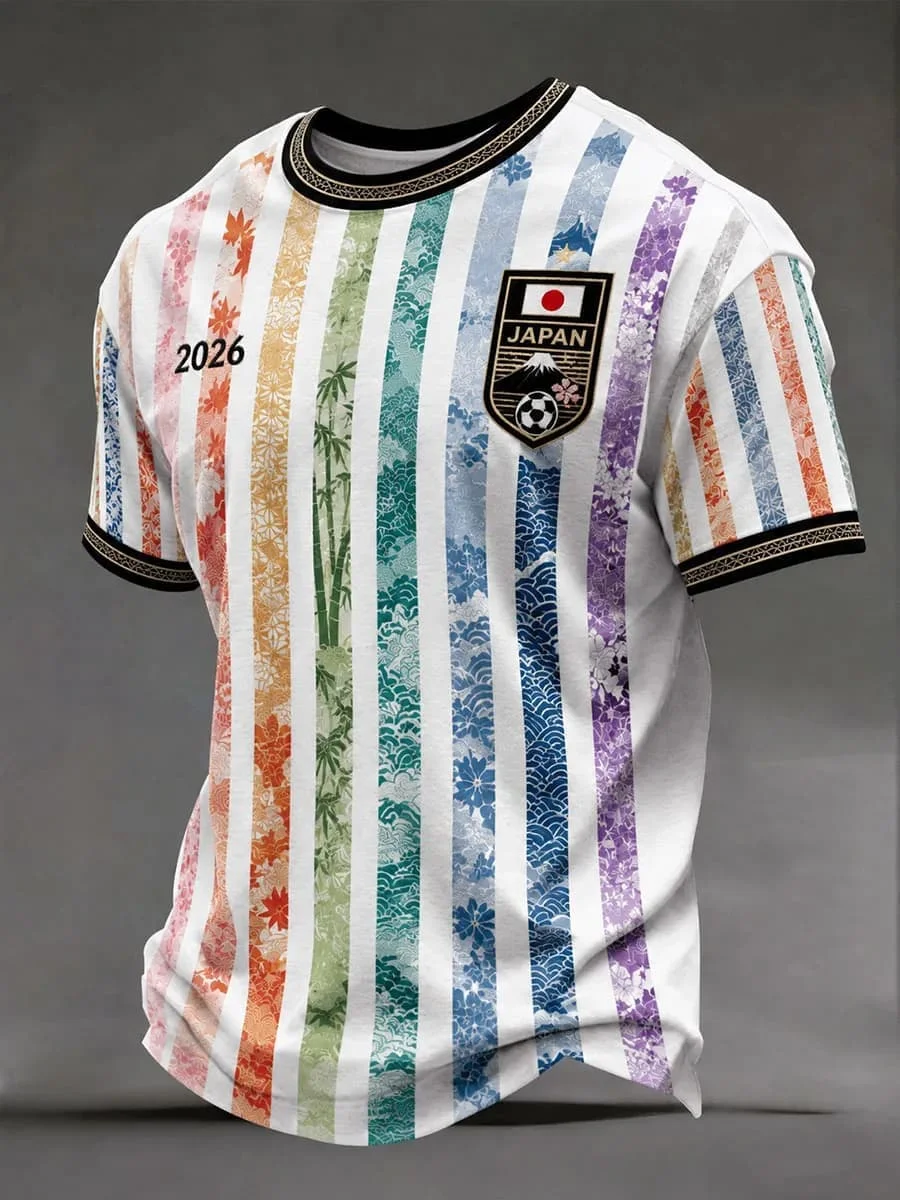 Retro Adult Japan Soccer Jersey Round‑Neck 2026 Crest Fan Football Shirt Red Phoenix Cloud Pattern Art Print Supporter Uniform