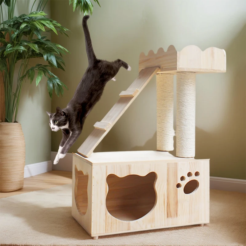 

YXT Pet Supplies Cat Scratching Tree and Durable Large Cat Scratching Board, 2-in-1 Cat Litter Box Cat Slide Sisal Solid Wood