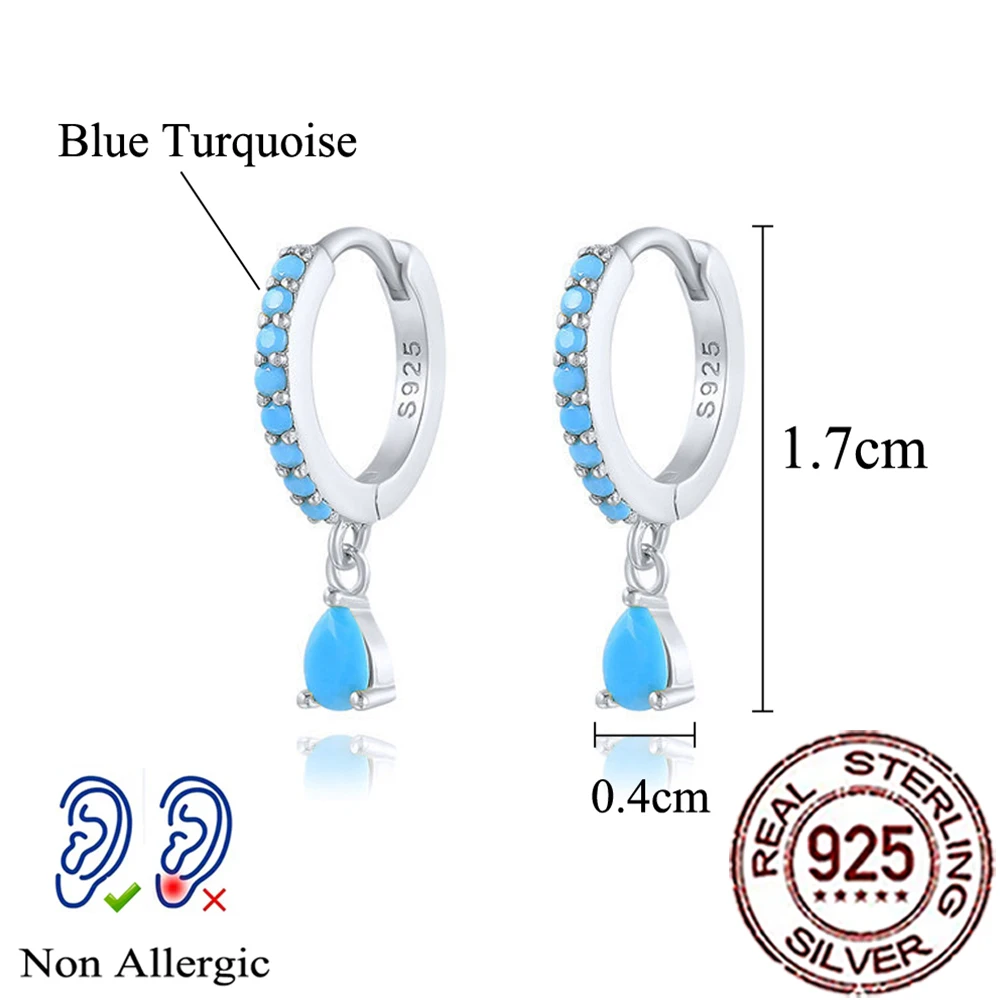 CWWZircons Sterling Silver 925 Elegant Water Drop Blue Turquoise Dangle Hoop Earrings for Women Wedding Party Jewelry Gift SE100 2