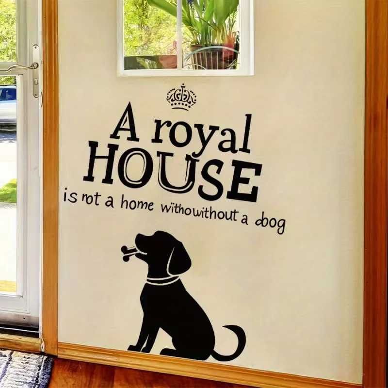 BR3659E Black Silhouette Pet Dog English Phrase Self-Adhesive Home Decor Sticker for Pet Shop Living Room Entrance, Easy Three-S