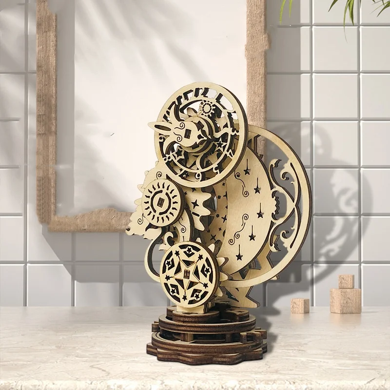 Creative 3D Small Ornament Puzzle Wooden Mechanical Punk Clock Children Adult Puzzle Handmade Assembly Gift Small Ornament