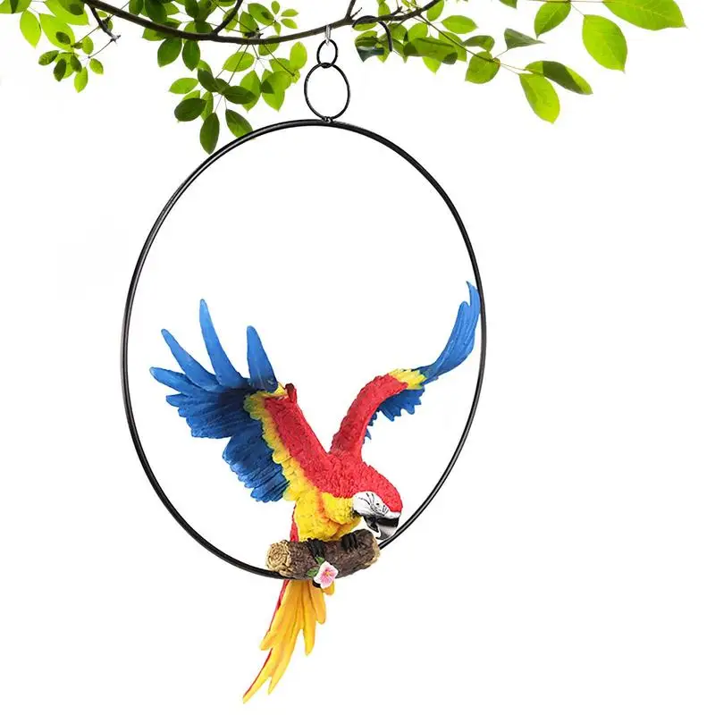 

Macaw Parrot Decor Parrot Ring Perch Statue Lifelike Bird Sculptures Garden Patio Yard Lawn Figurines Tropical Animal Tree Wall