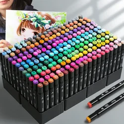 24-48 Colors Double Headed Marker Pen Oily Set Professional Art Painting Sketching Drawing Graffiti Students School Supplies